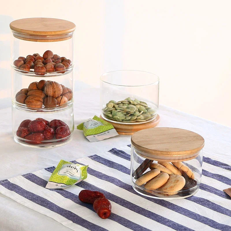 New1200 Ml 3-layer Glass Can Kitchen Food Bulk Container Set for Spice Dry Fruit Storage Tank Salad Bowl Box Mason Jars with Lid
