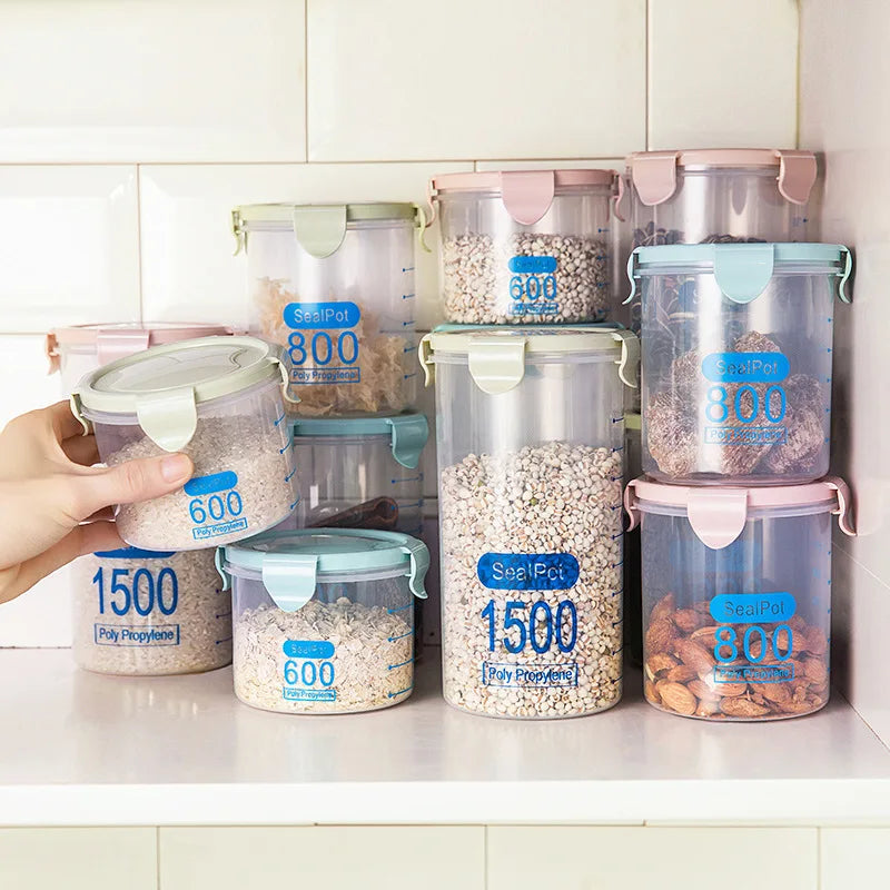 1/4Pcs Sealed Jars Grain Storage Tank Spices Sealed Container With Tick Marks Refrigerator Fresh-keeping Box Kitchen Organizer