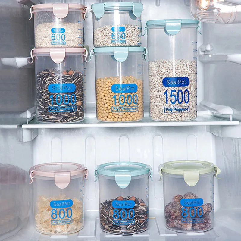 1/4Pcs Sealed Jars Grain Storage Tank Spices Sealed Container With Tick Marks Refrigerator Fresh-keeping Box Kitchen Organizer
