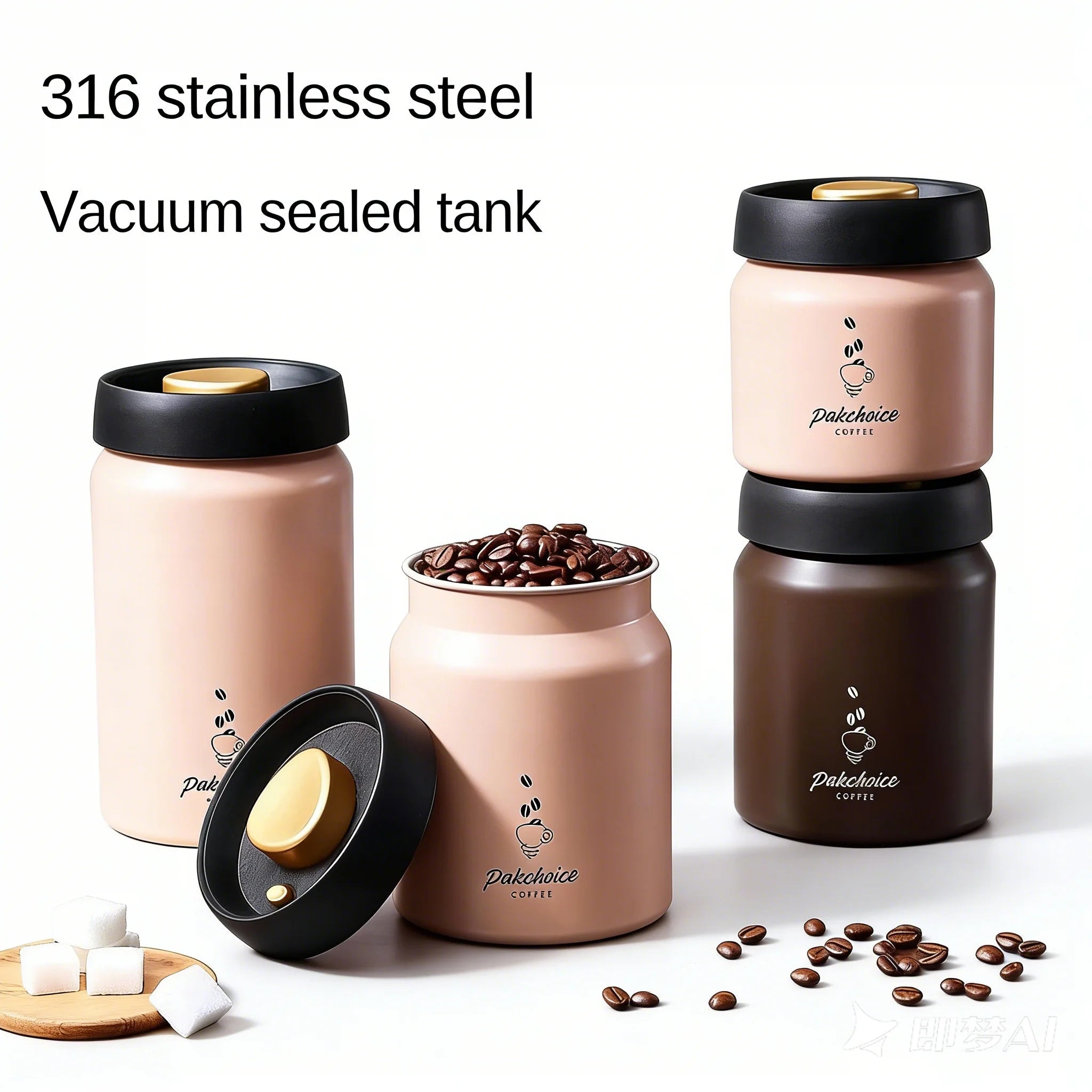 Vacuum Coffee Bean Storage Container Stainless Steel Airtight Canister Light-proof Tea Spice Food Storage Jar Kitchen Tool