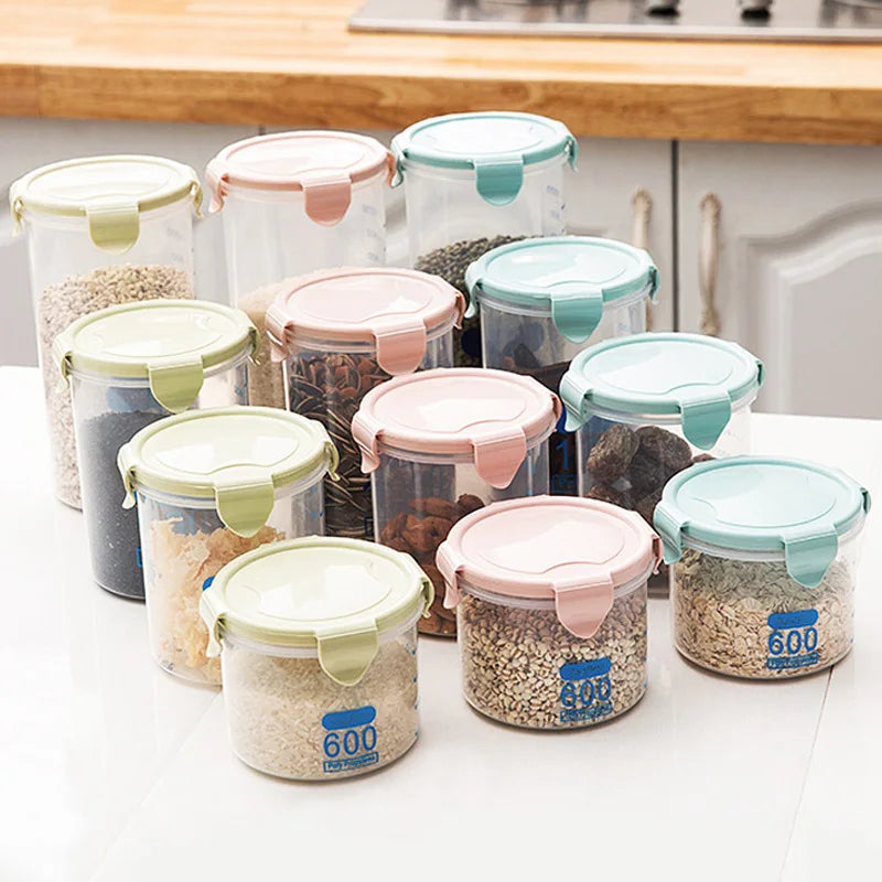 1/4Pcs Sealed Jars Grain Storage Tank Spices Sealed Container With Tick Marks Refrigerator Fresh-keeping Box Kitchen Organizer