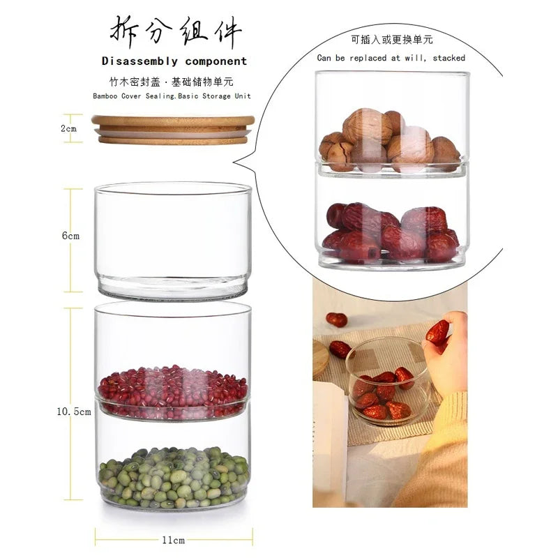 New1200 Ml 3-layer Glass Can Kitchen Food Bulk Container Set for Spice Dry Fruit Storage Tank Salad Bowl Box Mason Jars with Lid